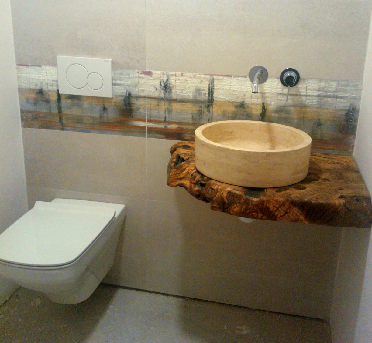 encimera de baño de madera de olivo