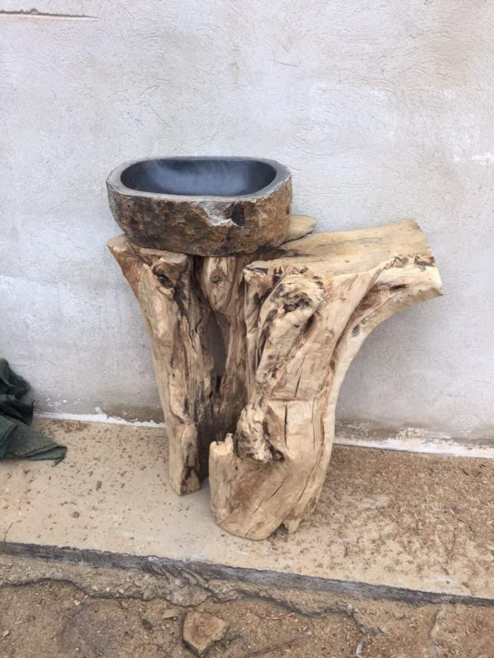 encimera de baño de madera de olivo