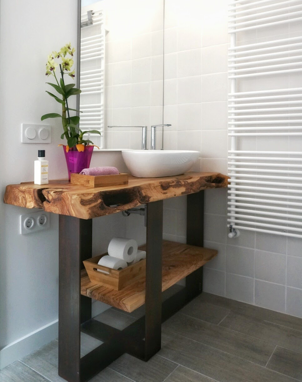 encimera de baño de madera de olivo